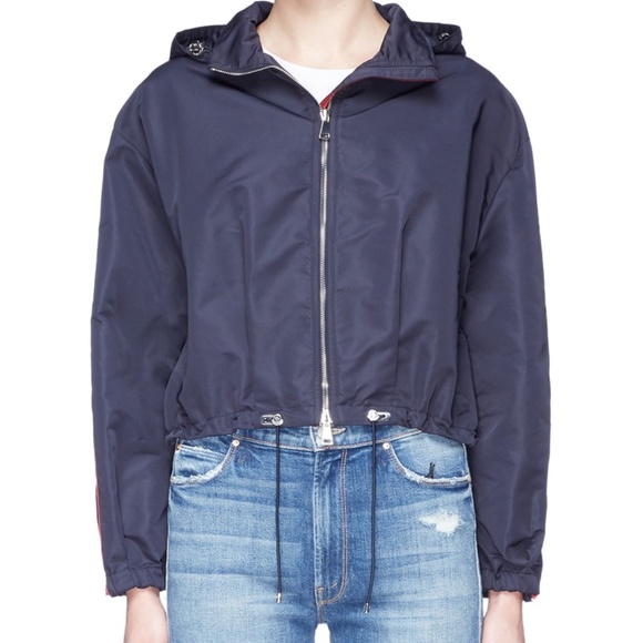 Moncler Jacket Crop Zirconite Hooded Jacket Navy Windbreaker Sz 5 100% Authentic - Picture 2 of 16